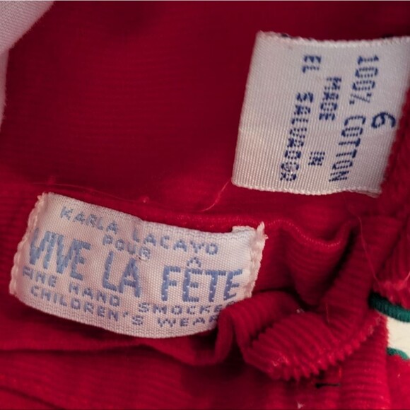 Vintage Vive La Fete Red Holiday Christmas Dress Smocked Embroidered Girls 6 - Picture 4 of 5
